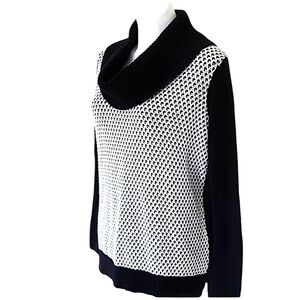Calvin Klein Longsleeve Comfy Knit Sweater Black White Cowl Drop Neck Medium